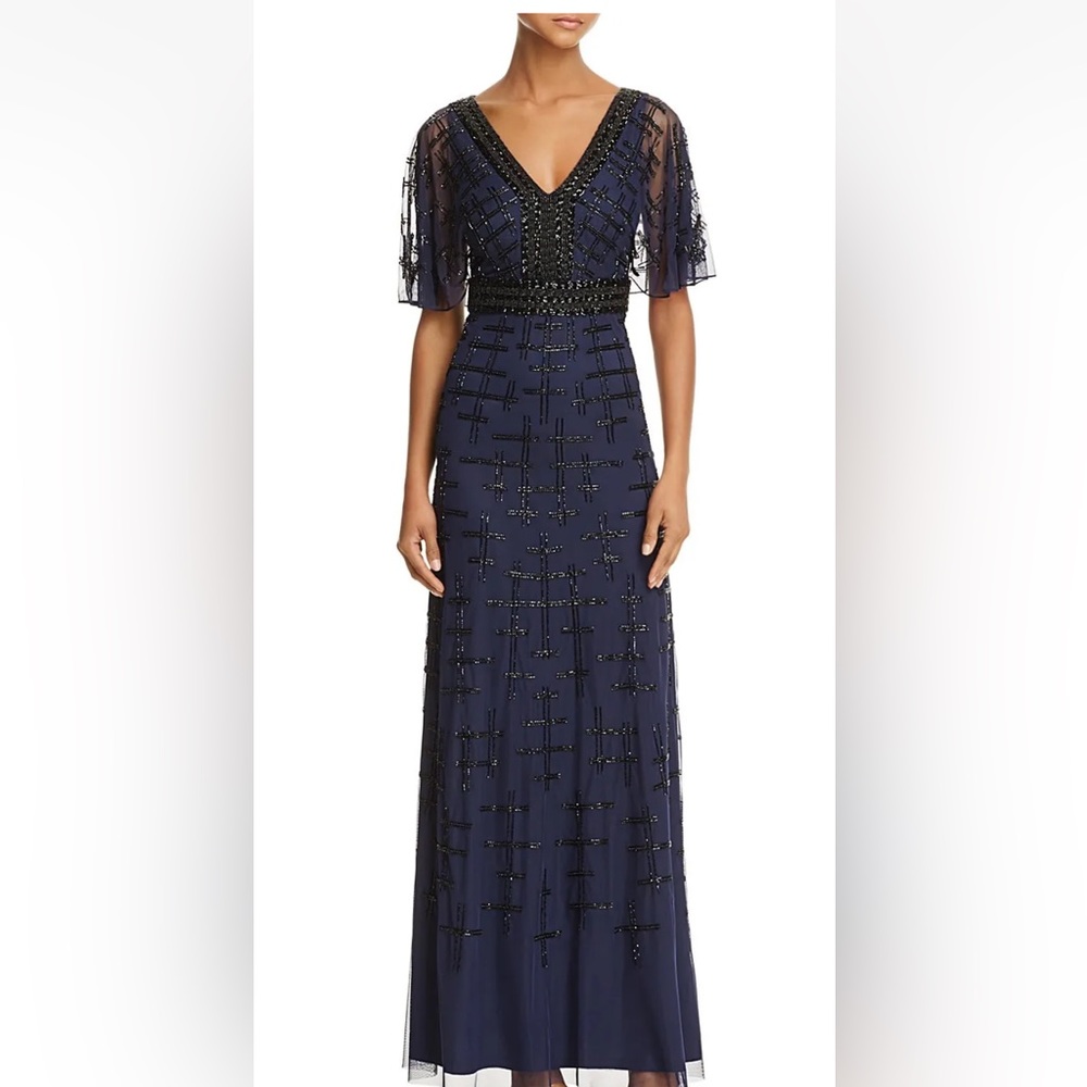 Aidan Mattox Hand Beaded Gown Dress Midnight Blue Sz 6 NEW
